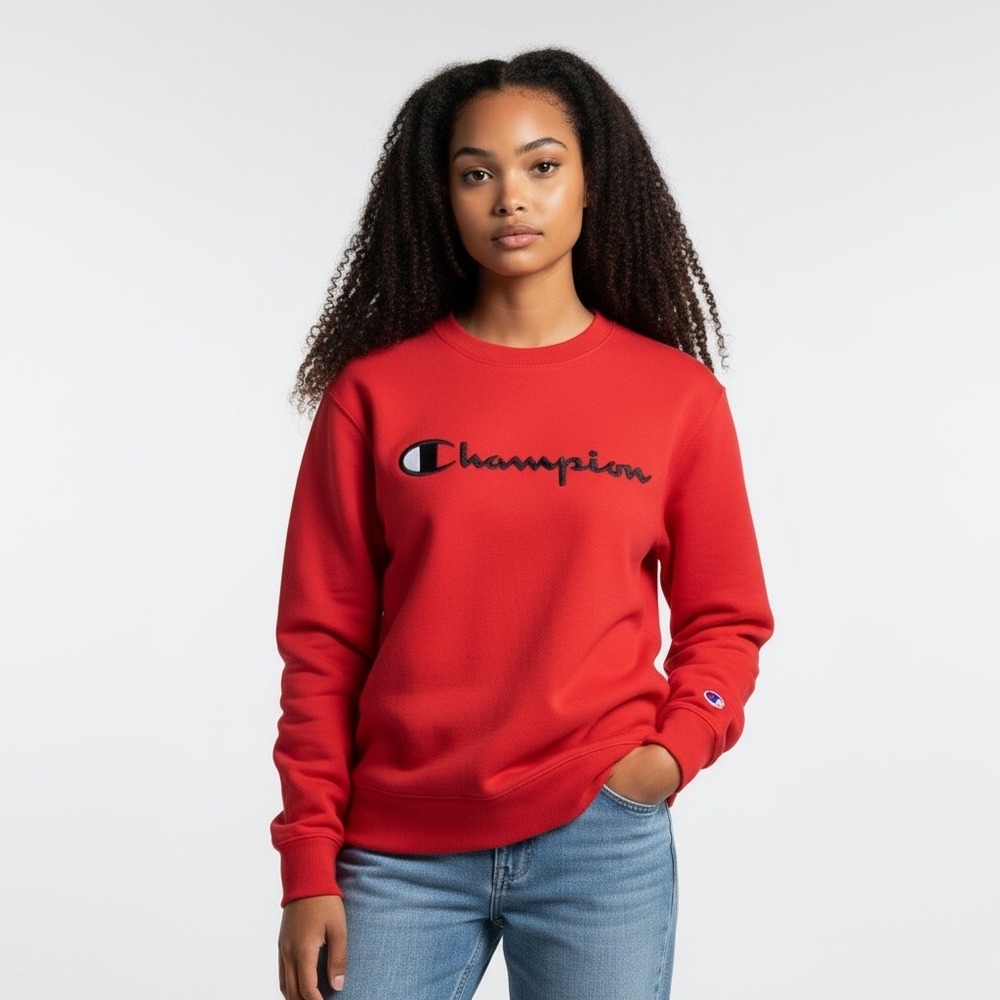 Champion Red Script Logo Crewneck Sweatshirt Small Streetwear Pullover